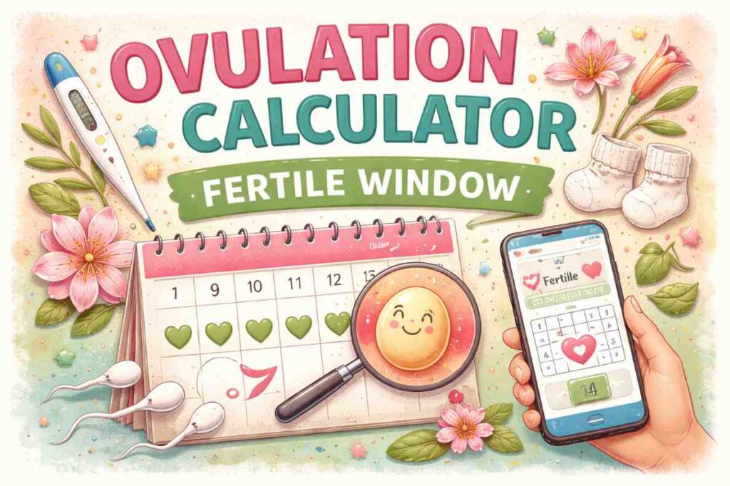 Ovulation calculator showing fertile window and ovulation day chart