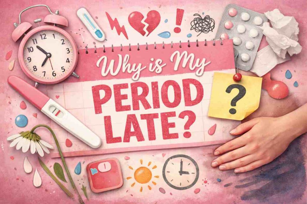 Why is my period late illustration with calendar and pregnancy test